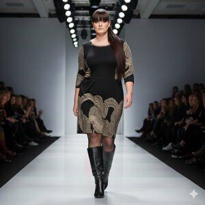 1XL‎ Black and Tan Patterned Sweater Dress